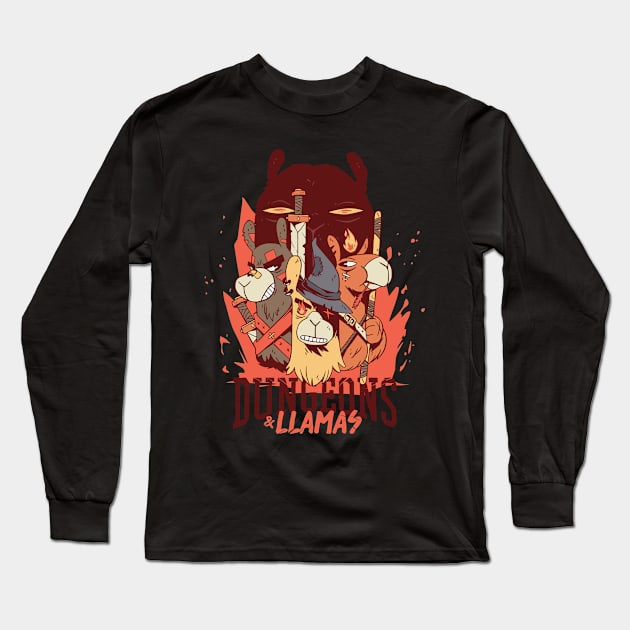 Dungeons and Llamas Retro Tabletop Retro Gamer Long Sleeve T-Shirt by Emmi Fox Designs